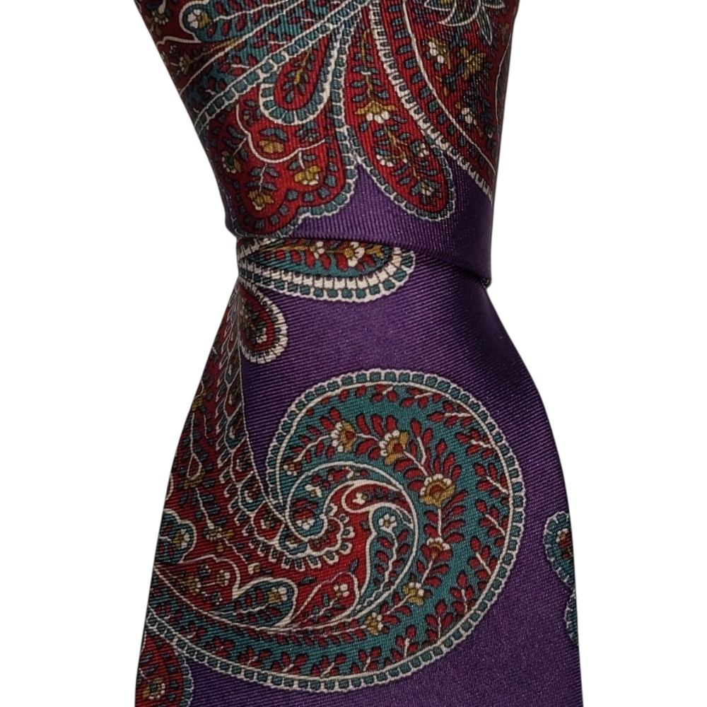 Vintage Polo Ralph Lauren Silk Necktie Mens Purple Paisley Designer Tie EUC
